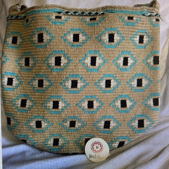 Wayuu Tribe Handbags - Wayuu Evil Eye Tan and Blue Patterned Women's Bag